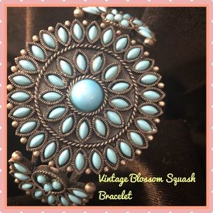 Zuni Style Squash Blossom Bracelet Faux Turquoise.